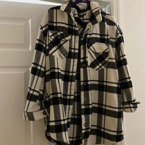 Black and white plaid flannel shacket. Love Tree brand.